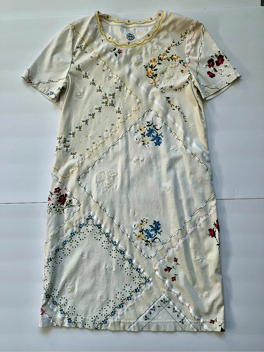 Tory Burch Handkerchief Print T-Shirt Dress Floral Mini White XS